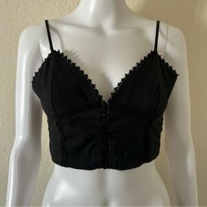 ⭐ Zara Black Cotton Poplin Cami Tank Crop Top Shirt Size M